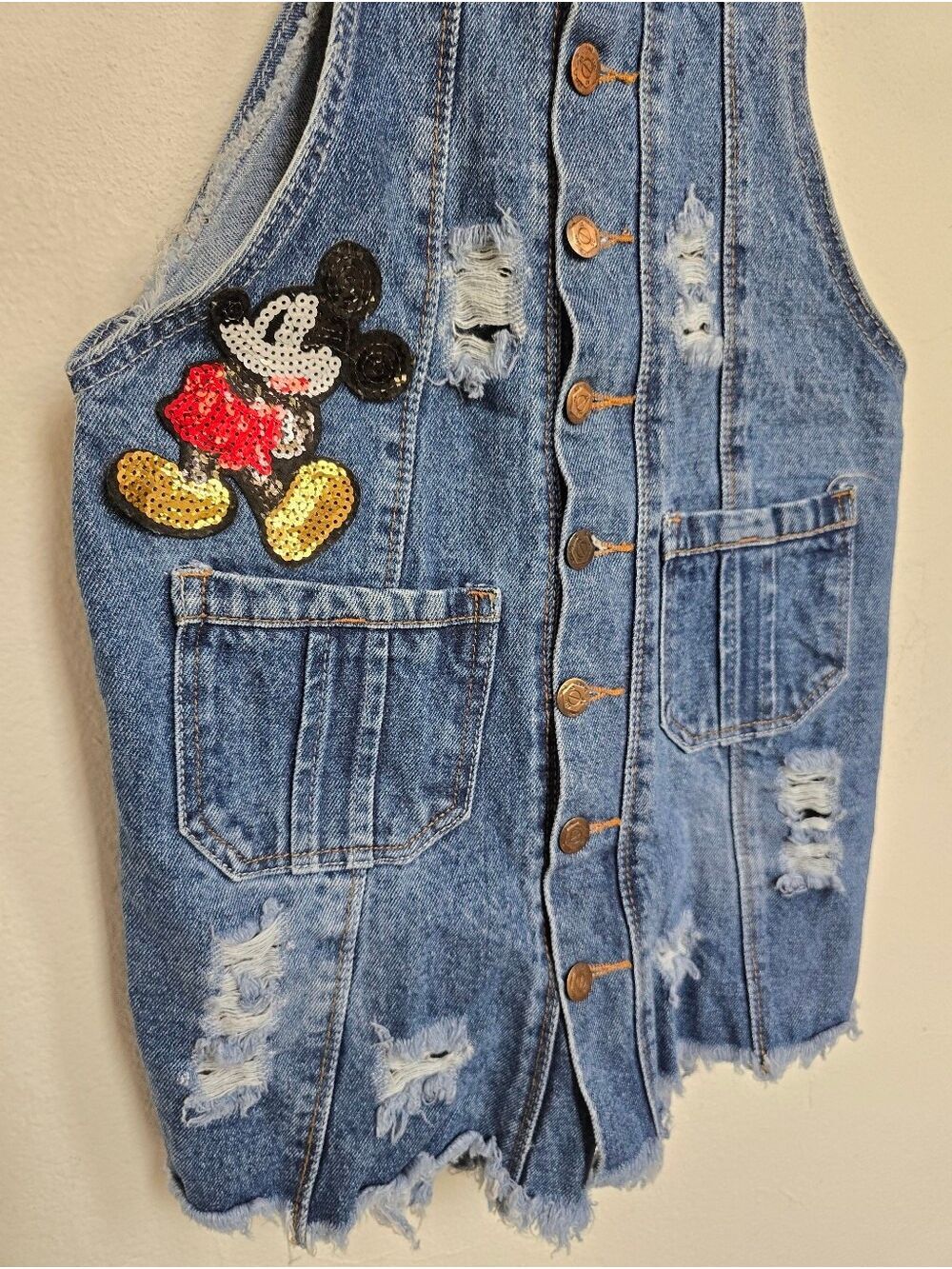 Disney Mickey Mouse Denim Overall Dress RX Jeans Distressed Size Medium - Picture 9 of 17